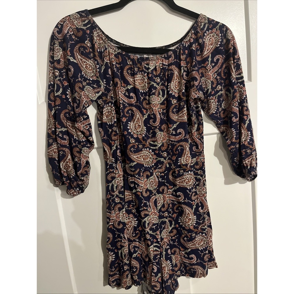 boohoo Women's Romper Size 8 Blue Floral 3/4 Elastic Sleeves
